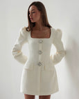 Crystal Button Tweed Dress