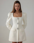 Crystal Button Tweed Dress