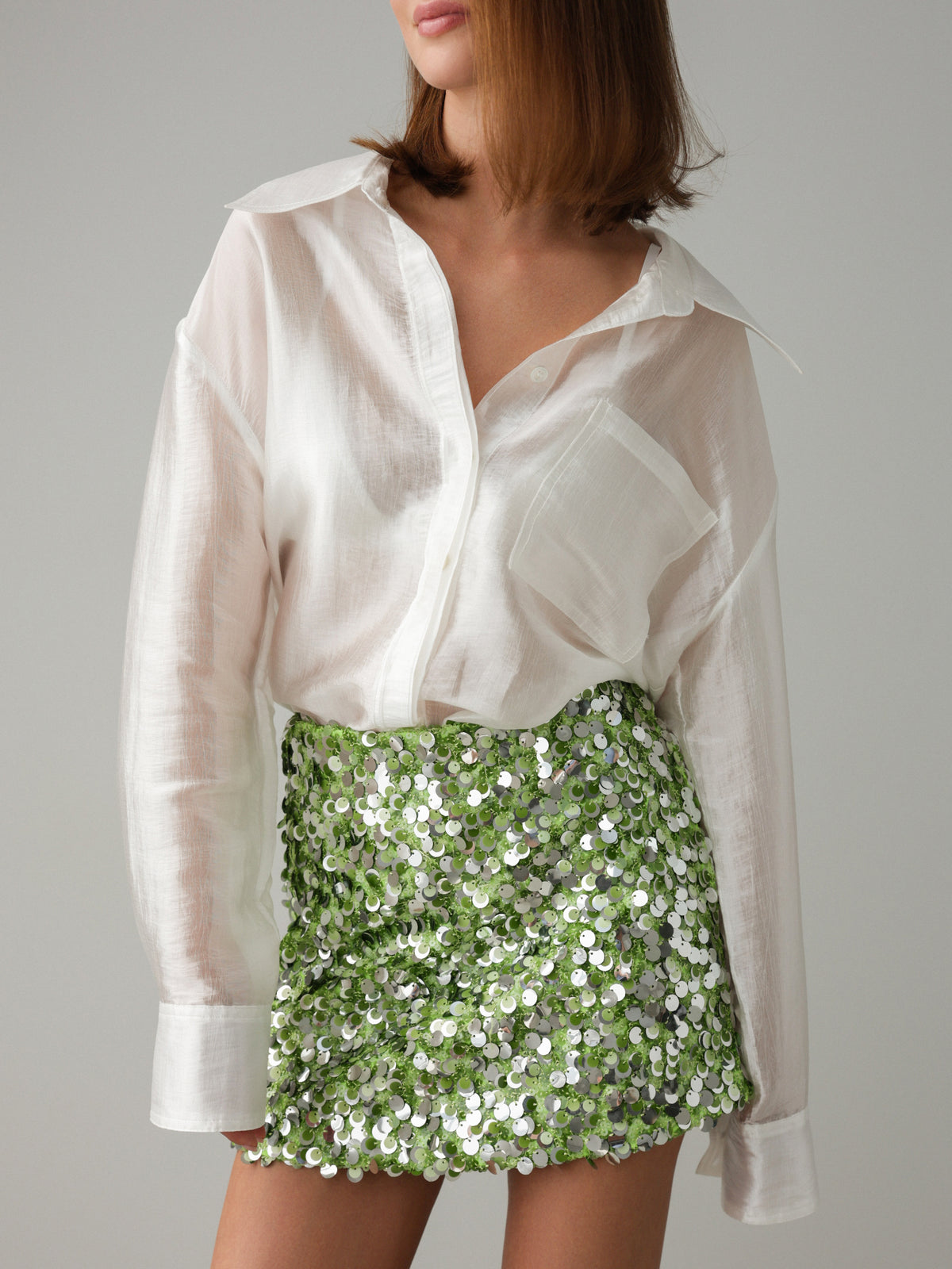 Green Sequin Mini Skirt