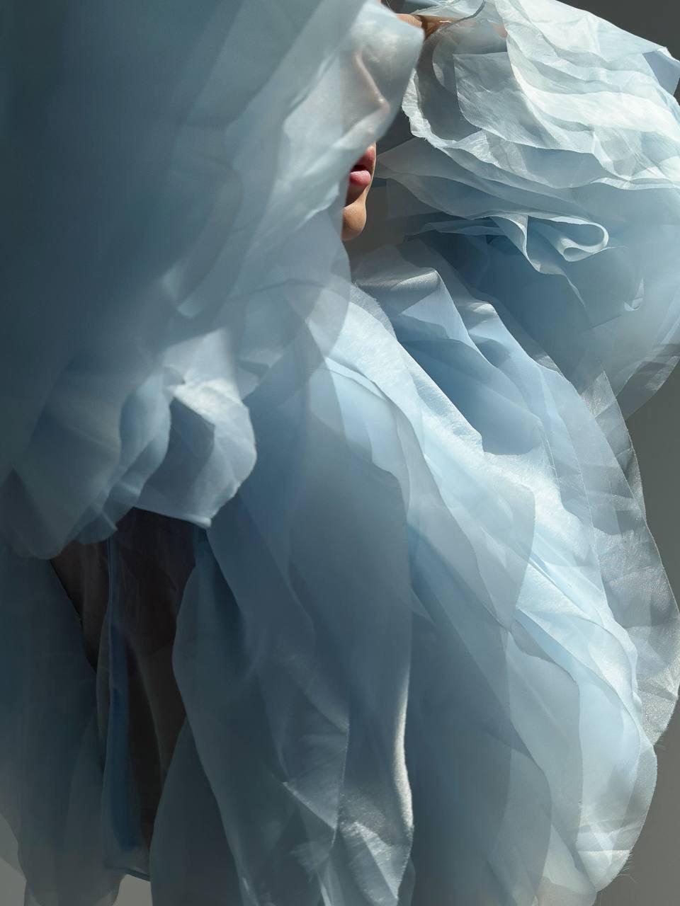 Elegant Blue Tulle Blouse - Maelle Paris