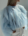 Elegant Blue Tulle Blouse - Maelle Paris