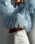 Elegant Blue Tulle Blouse - Maelle Paris