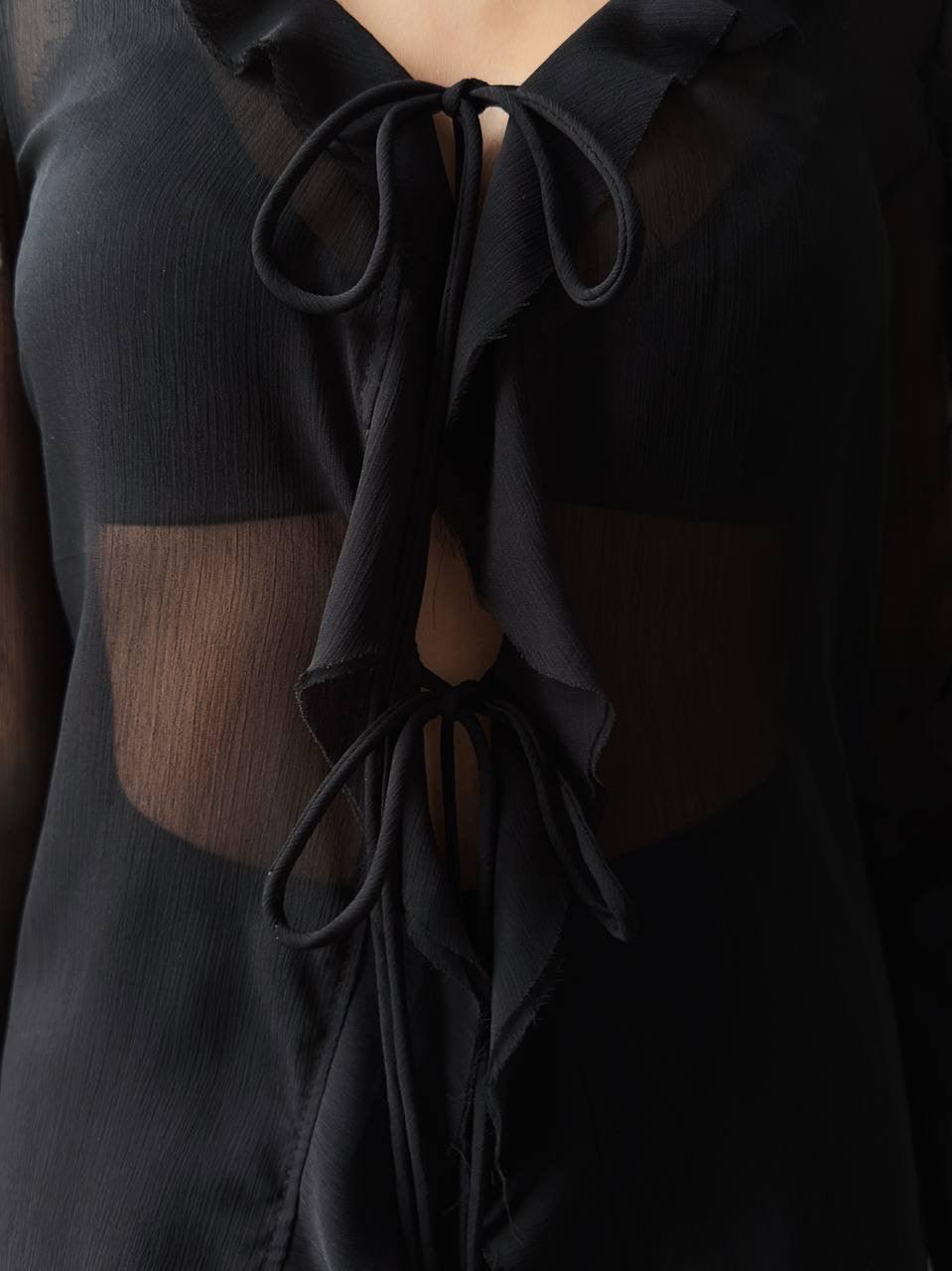 Elegant Black Chiffon Blouse - Maelle Paris