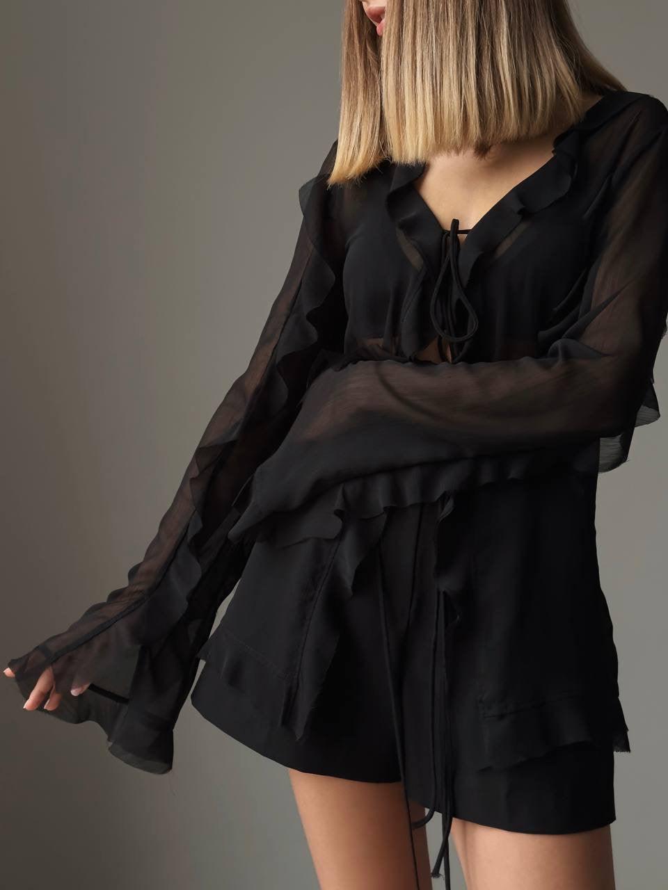 Elegant Black Chiffon Blouse - Maelle Paris