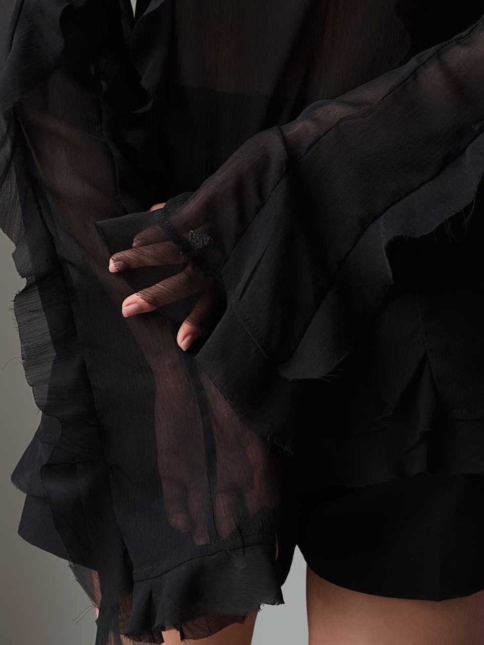 Elegant Black Chiffon Blouse - Maelle Paris