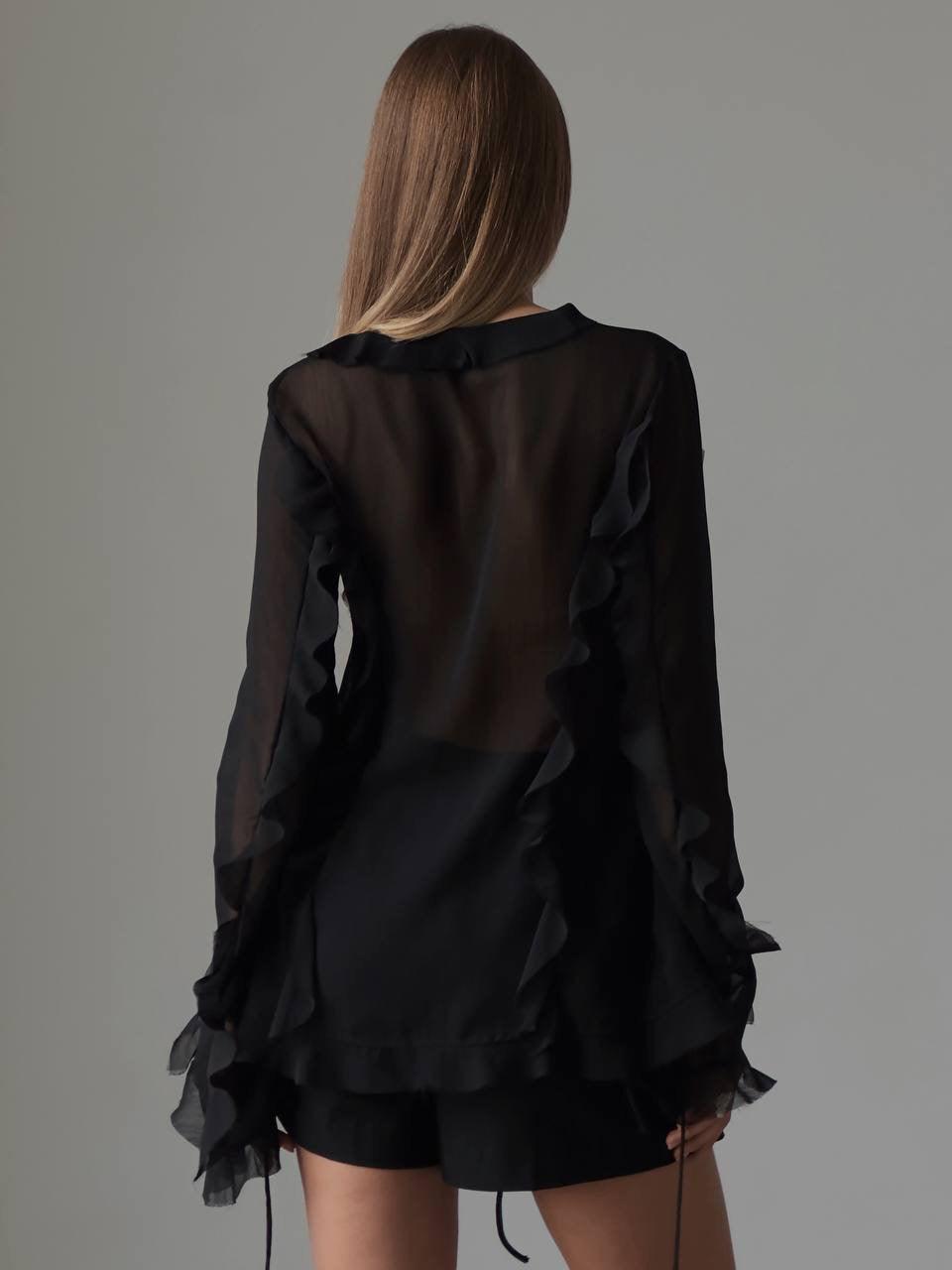 Elegant Black Chiffon Blouse - Maelle Paris