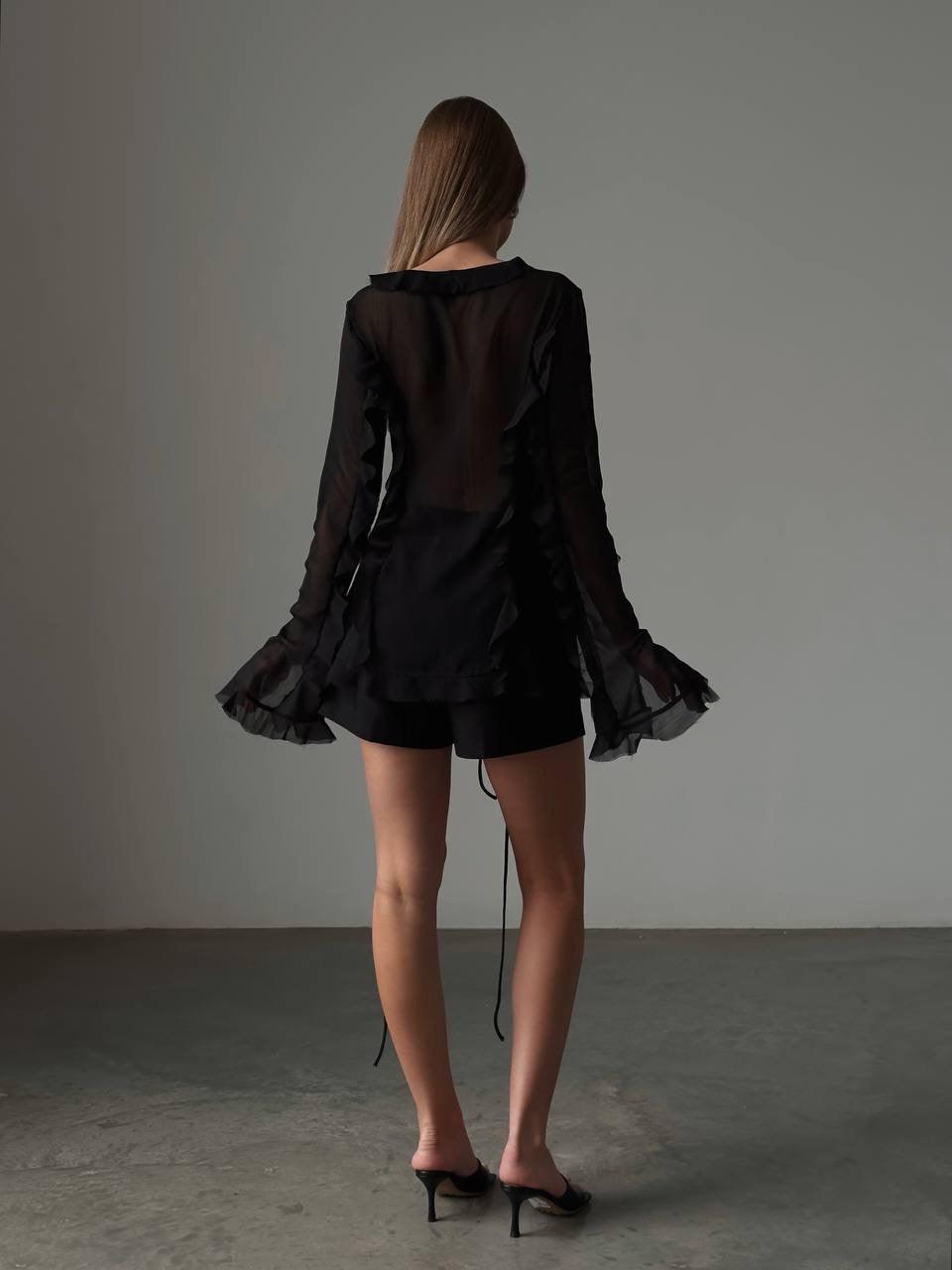 Elegant Black Chiffon Blouse - Maelle Paris