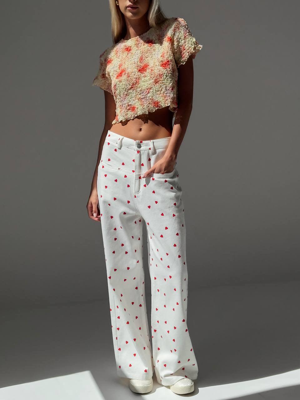 Heart Pattern Crop Blouse - Maelle Paris