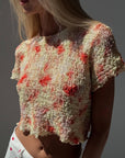Heart Pattern Crop Blouse - Maelle Paris