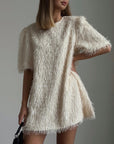White Fringed Mini Dress.