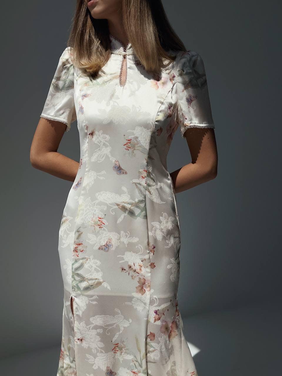 Elegant White Floral Print Dress - Maelle Paris