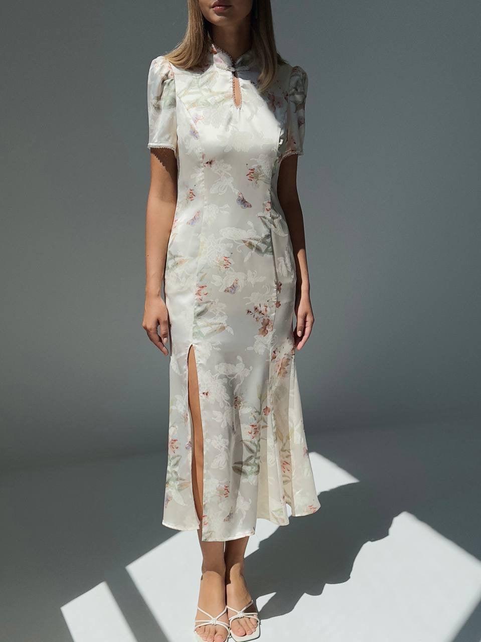 Elegant White Floral Print Dress - Maelle Paris