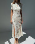 Elegant White Floral Print Dress - Maelle Paris