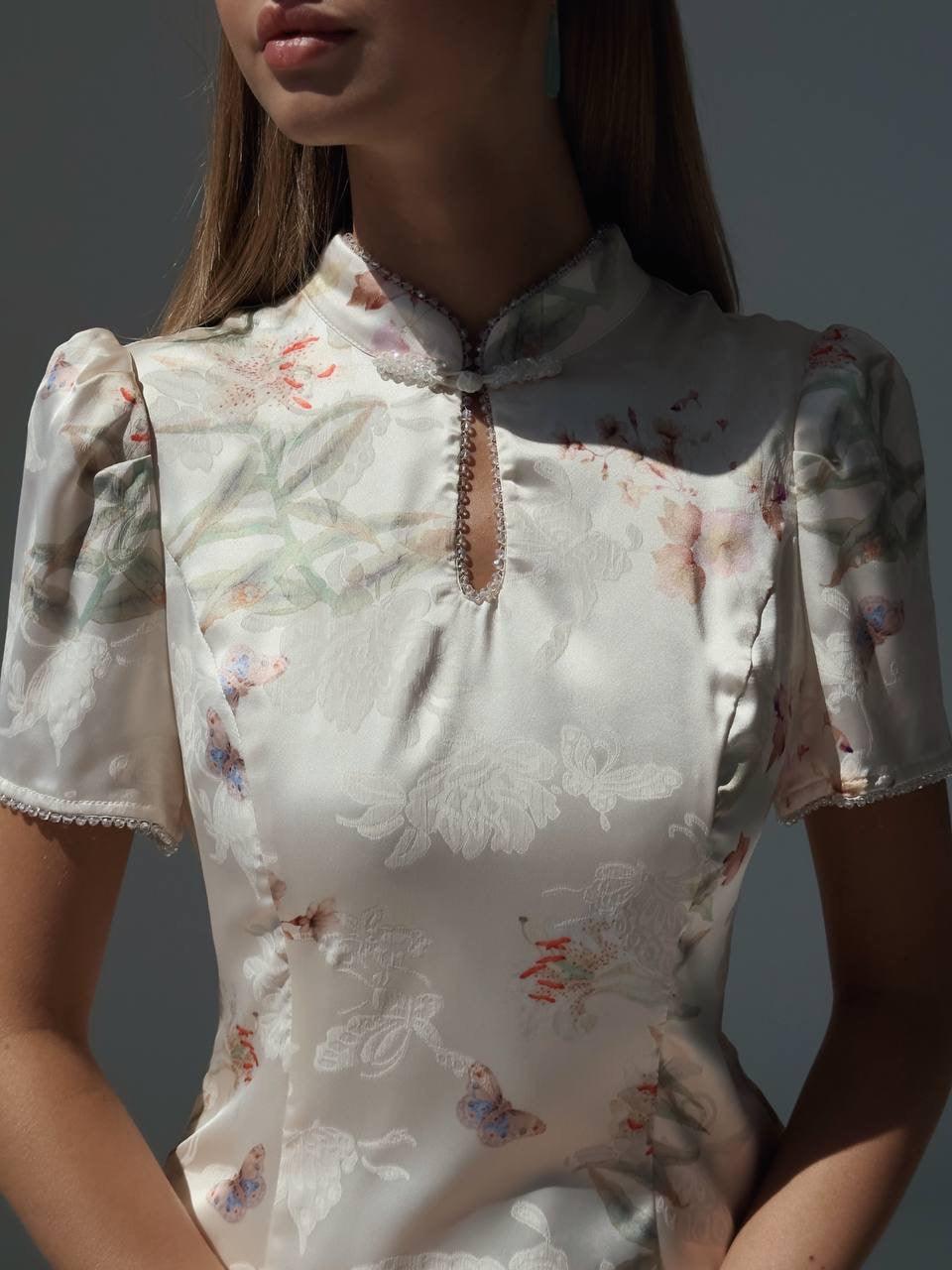 Elegant White Floral Print Dress - Maelle Paris