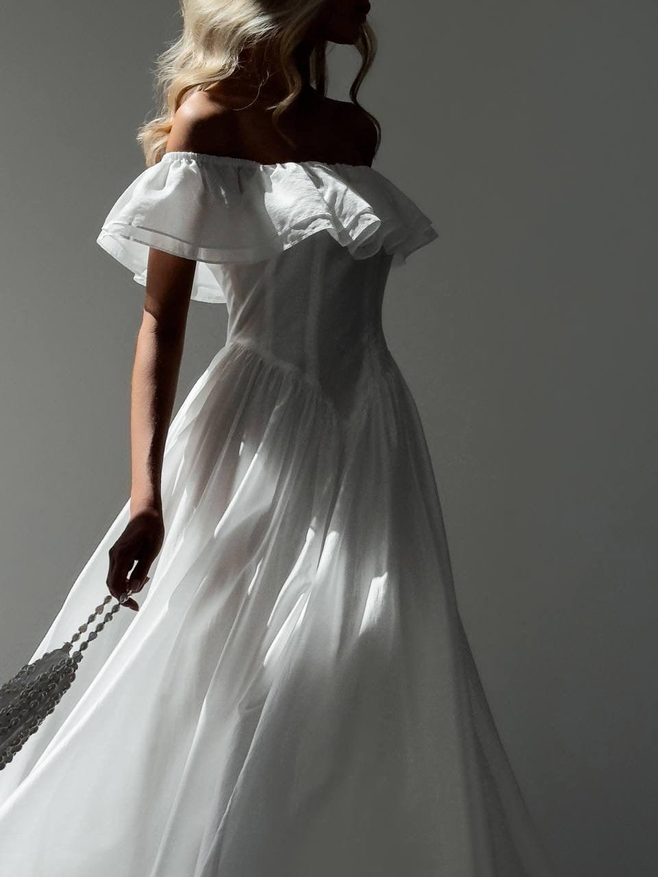 Elegant Off-Shoulder White Dress - Maelle Paris