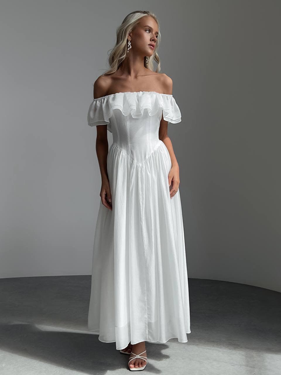 Elegant Off-Shoulder White Dress - Maelle Paris