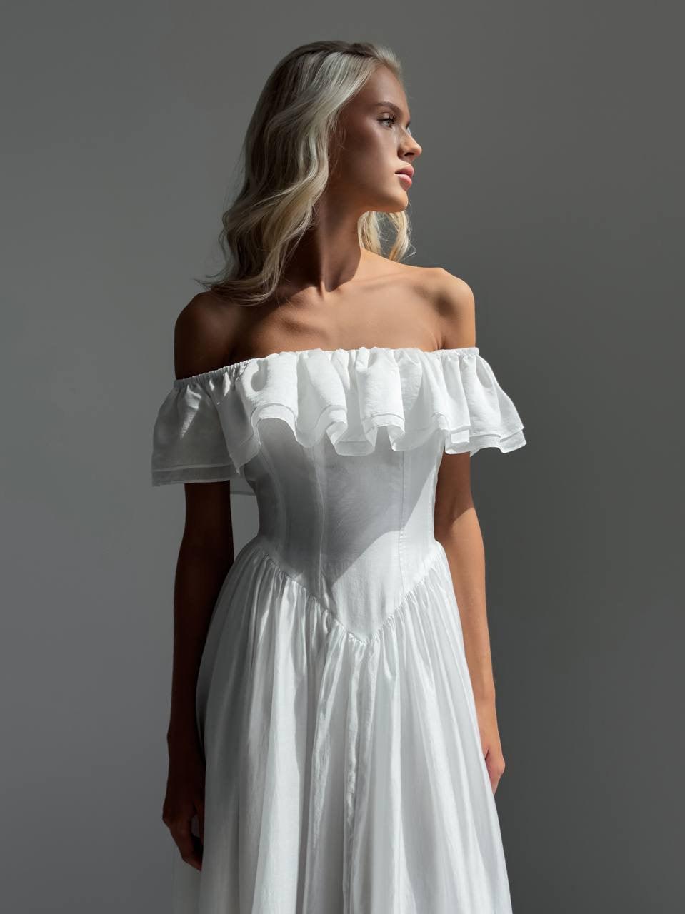 Elegant Off-Shoulder White Dress - Maelle Paris