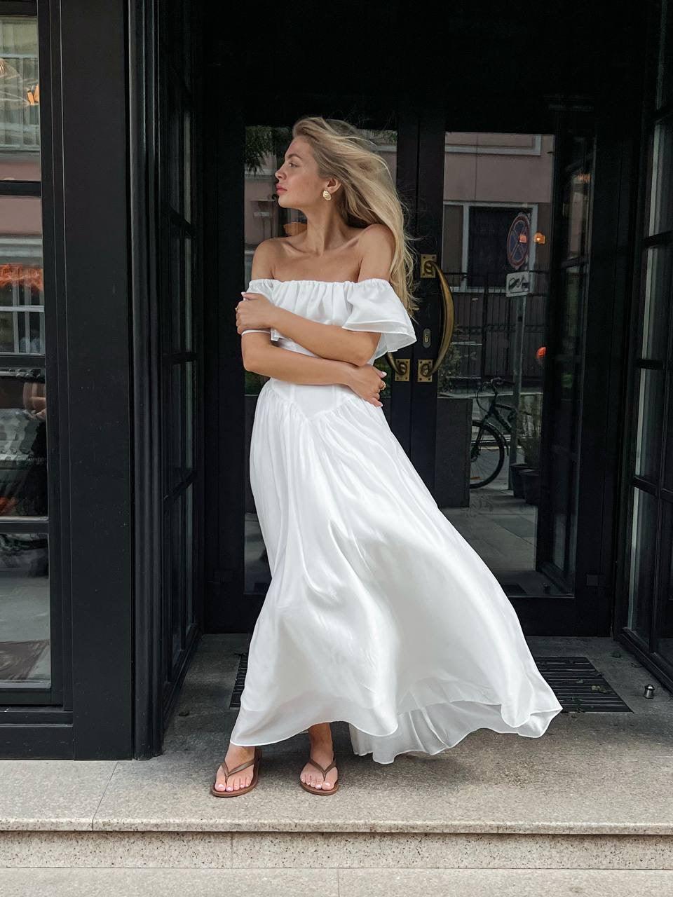 Elegant Off-Shoulder White Dress - Maelle Paris