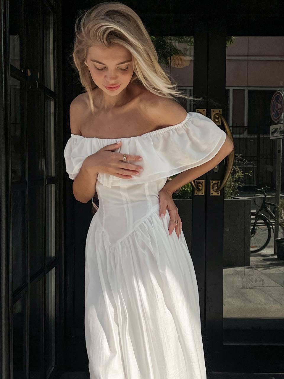 Elegant Off-Shoulder White Dress - Maelle Paris