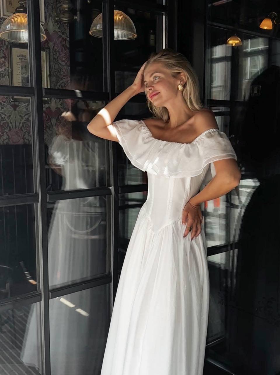 Elegant Off-Shoulder White Dress - Maelle Paris