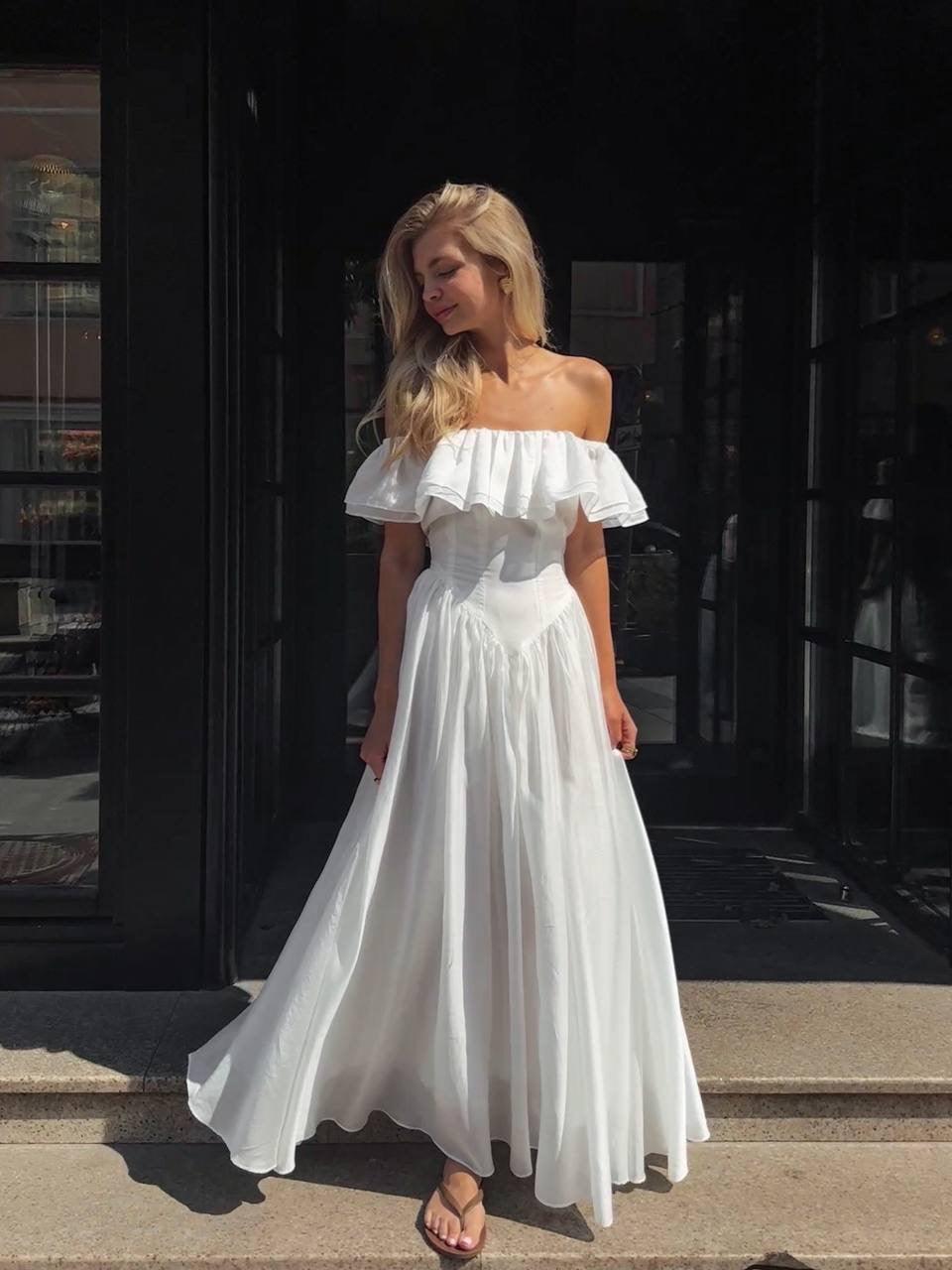 Elegant Off-Shoulder White Dress - Maelle Paris