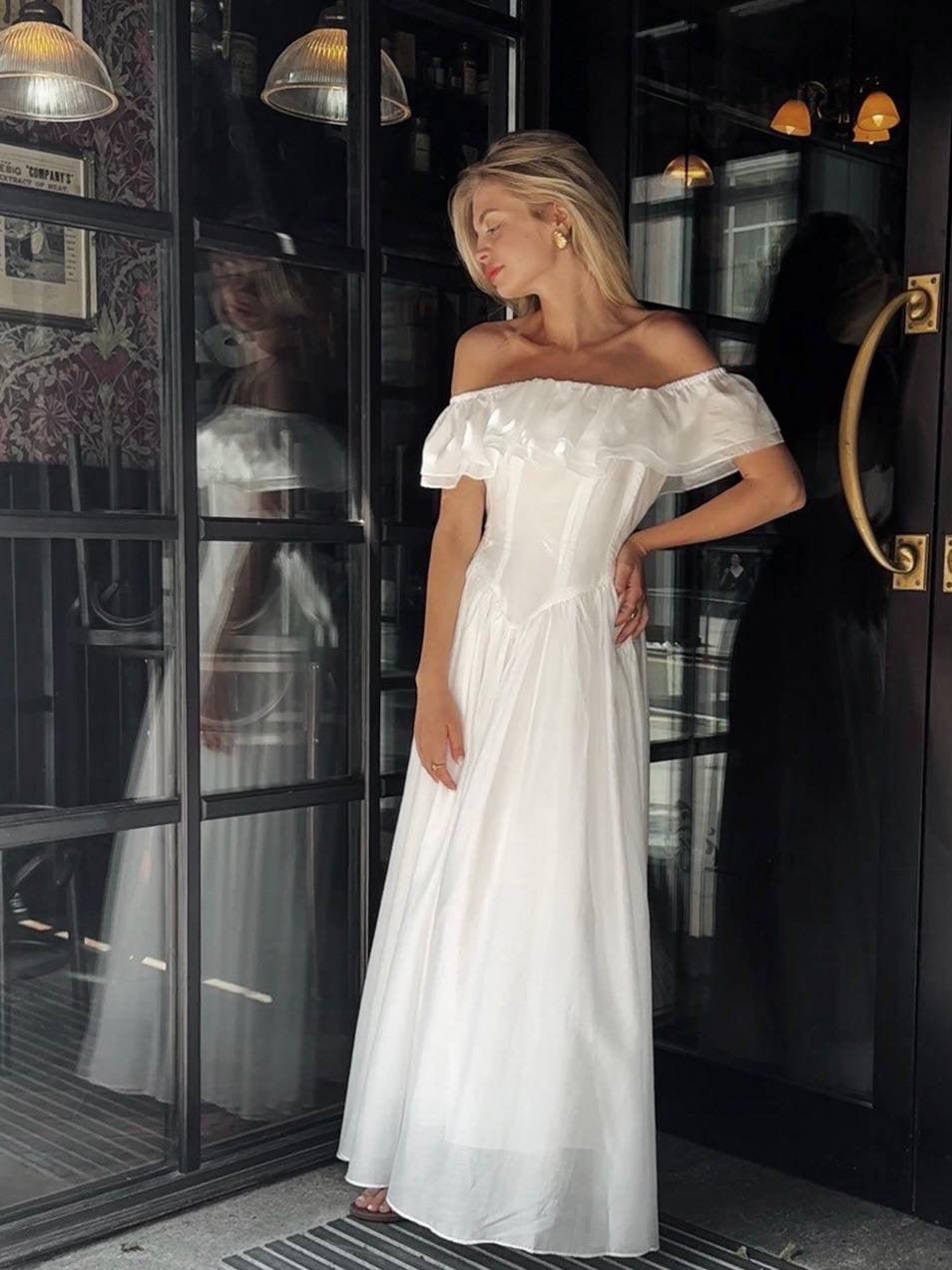 Elegant Off-Shoulder White Dress - Maelle Paris