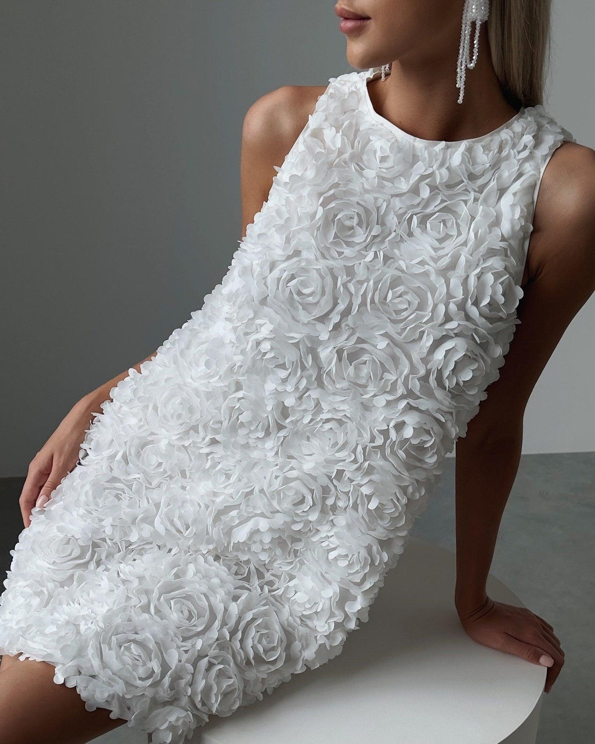 Elegant Floral Textured Mini Dress - Maelle Paris