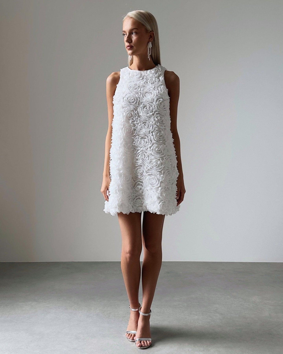 Elegant Floral Textured Mini Dress - Maelle Paris