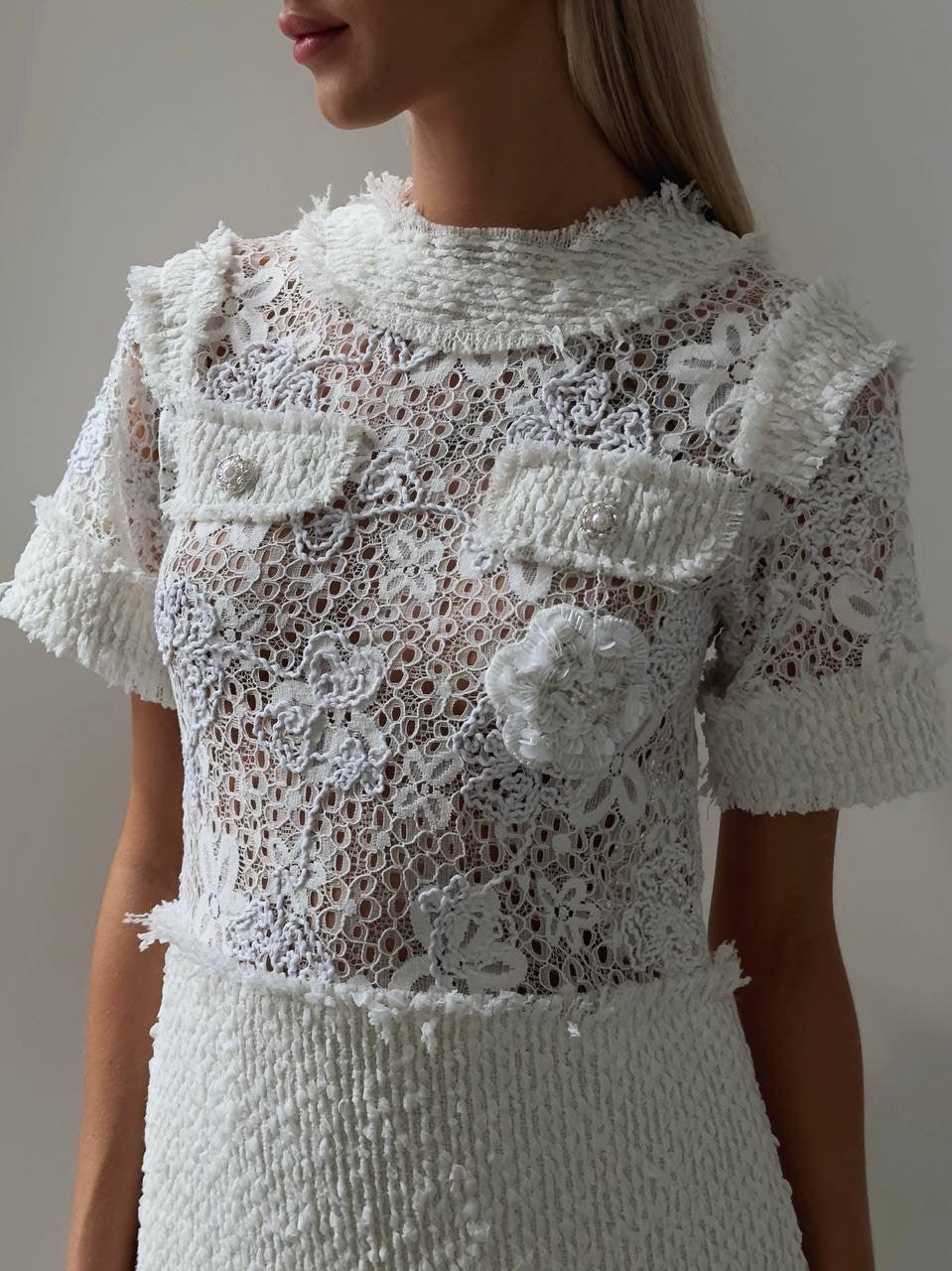 Elegant White Lace Mini Dress - Maelle Paris