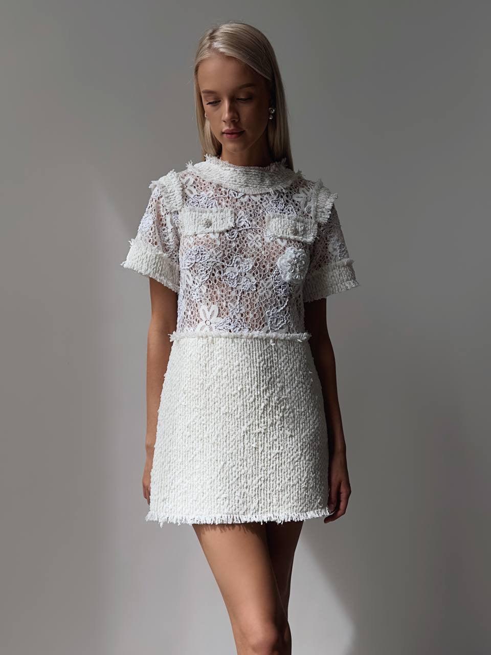 Elegant White Lace Mini Dress - Maelle Paris