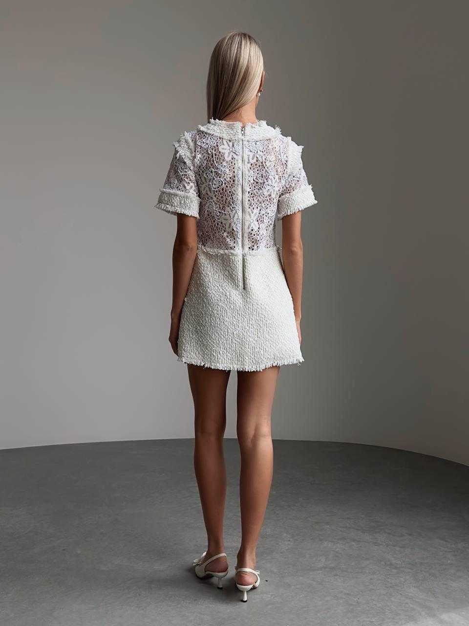 Elegant White Lace Mini Dress - Maelle Paris