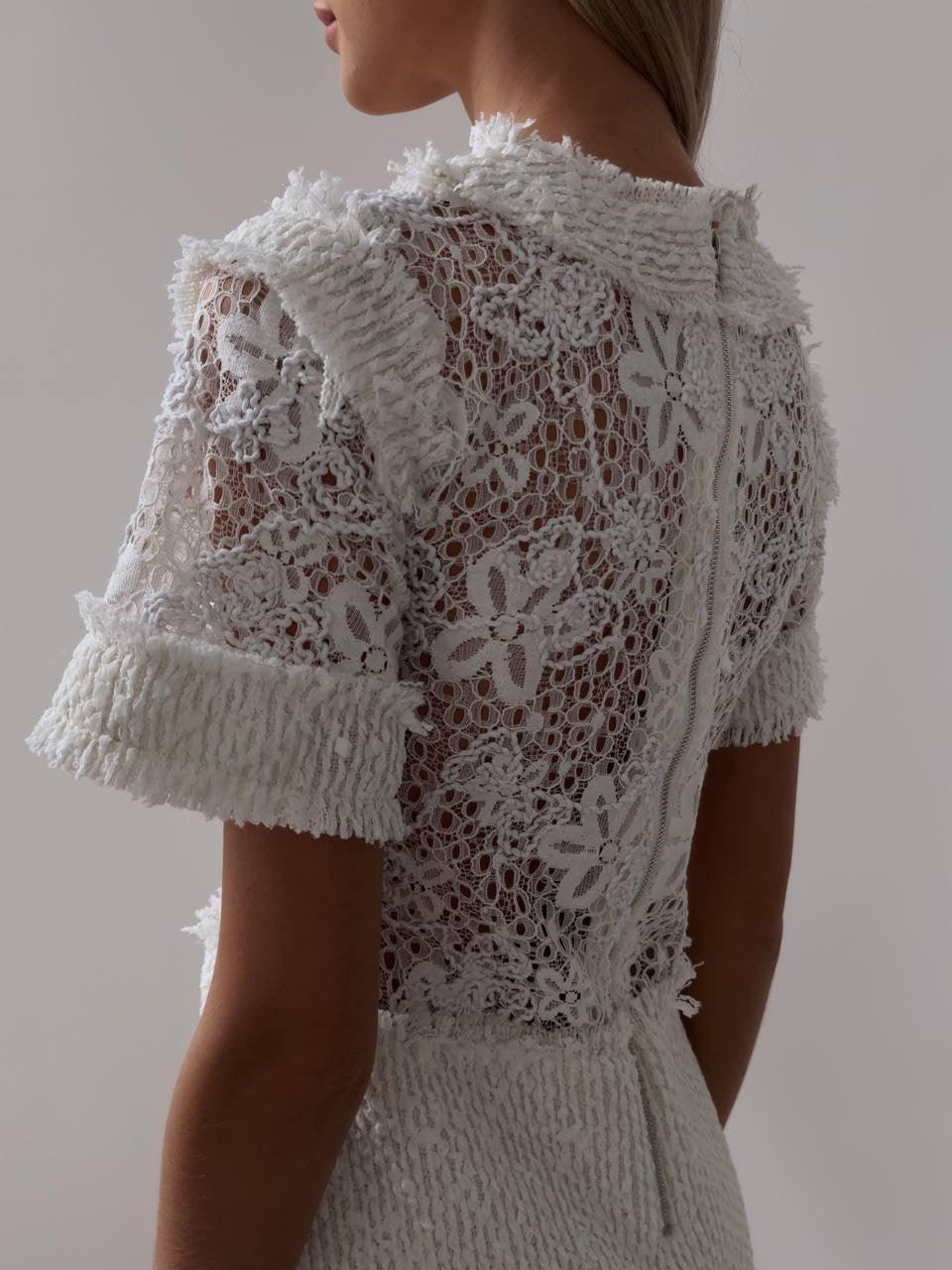 Elegant White Lace Mini Dress - Maelle Paris
