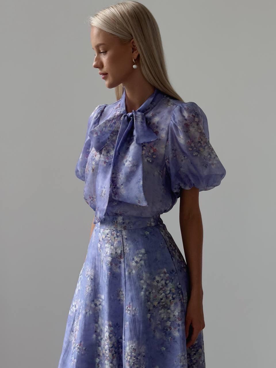 Elegant Purple Floral Midi Suit - Maelle Paris