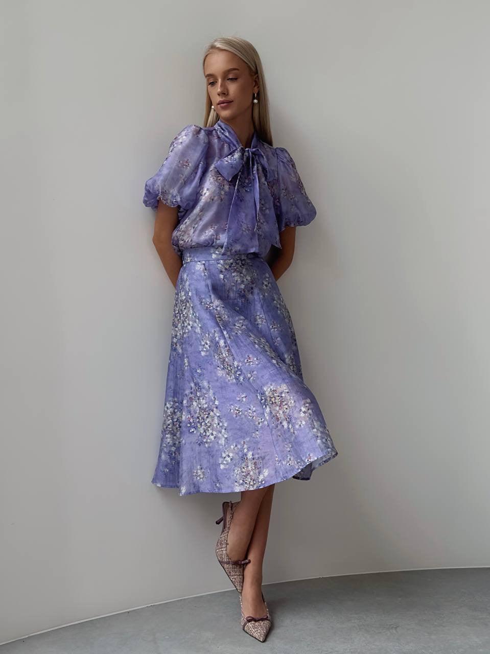 Elegant Purple Floral Midi Suit - Maelle Paris