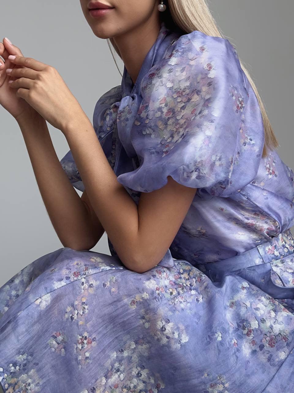Elegant Purple Floral Midi Suit - Maelle Paris