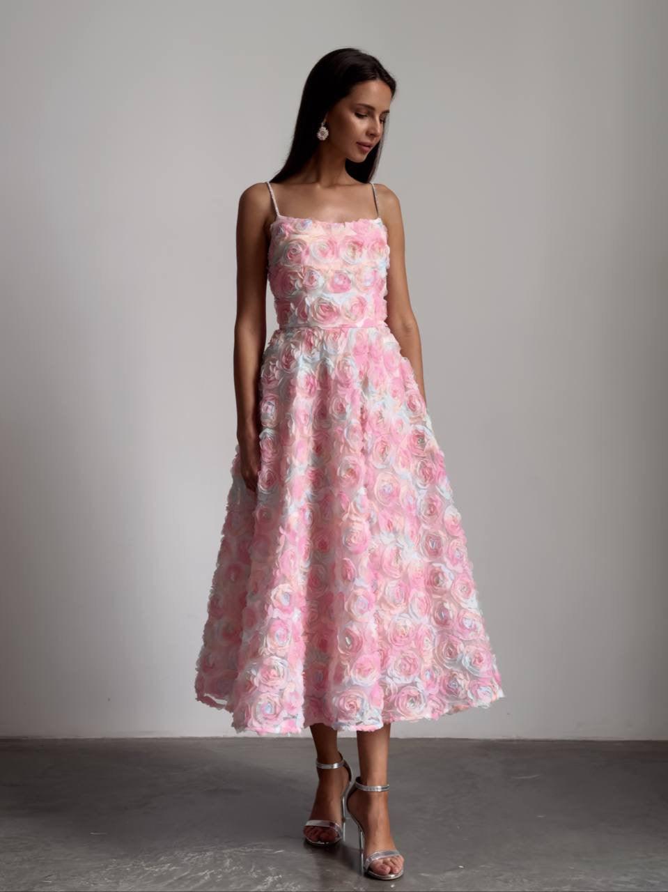 Elegant Floral Midi Pink Dress - Maelle Paris