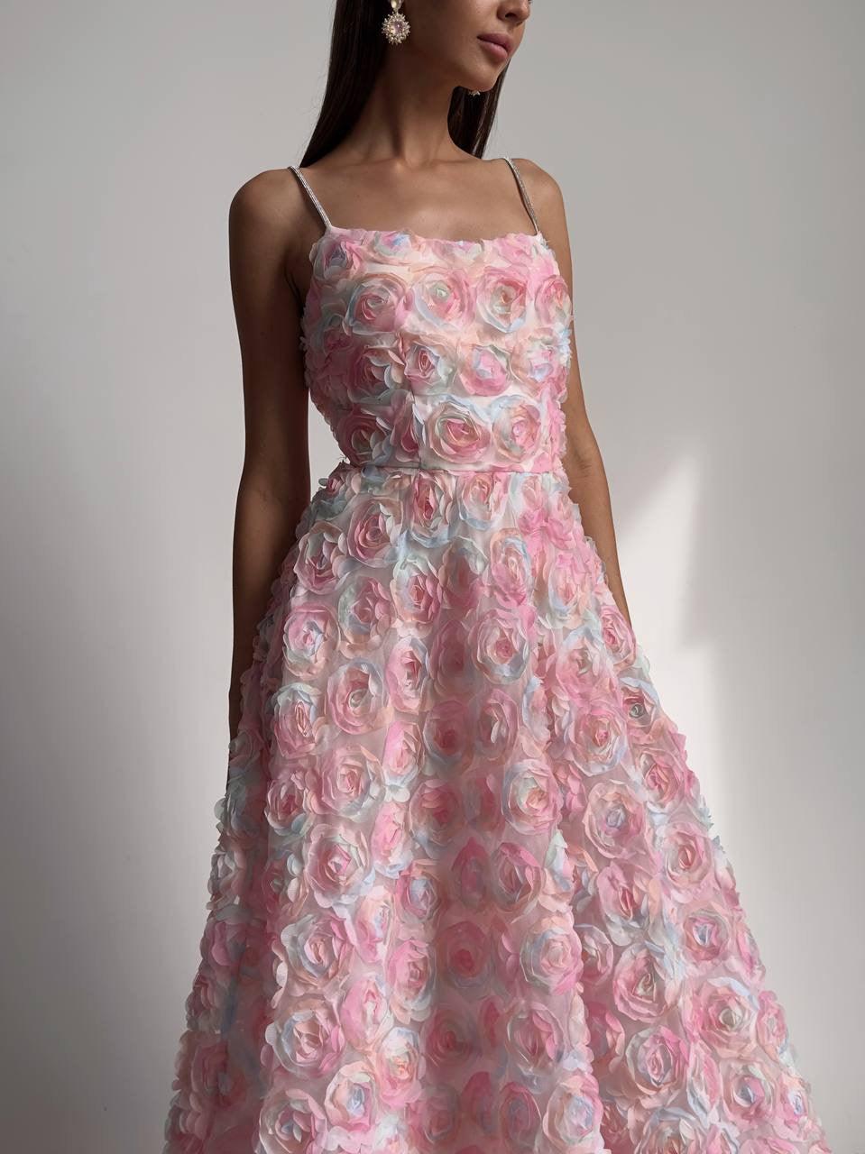 Elegant Floral Midi Pink Dress - Maelle Paris