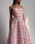 Elegant Floral Midi Pink Dress - Maelle Paris