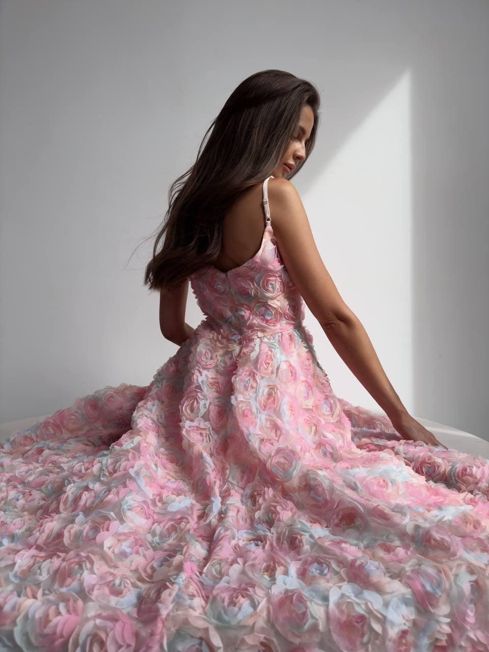 Elegant Floral Midi Pink Dress - Maelle Paris