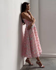 Elegant Floral Midi Pink Dress - Maelle Paris