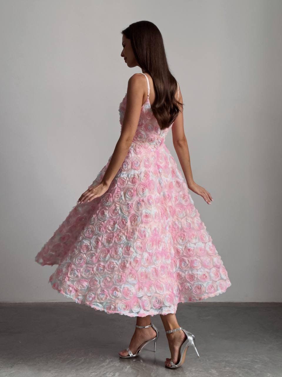 Elegant Floral Midi Pink Dress - Maelle Paris