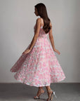 Elegant Floral Midi Pink Dress - Maelle Paris