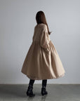 Beige Midi Dress with Lace Collar - Maelle Paris