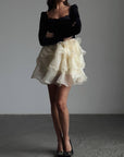 Stunning Black-White Contrast Dress - Maelle Paris
