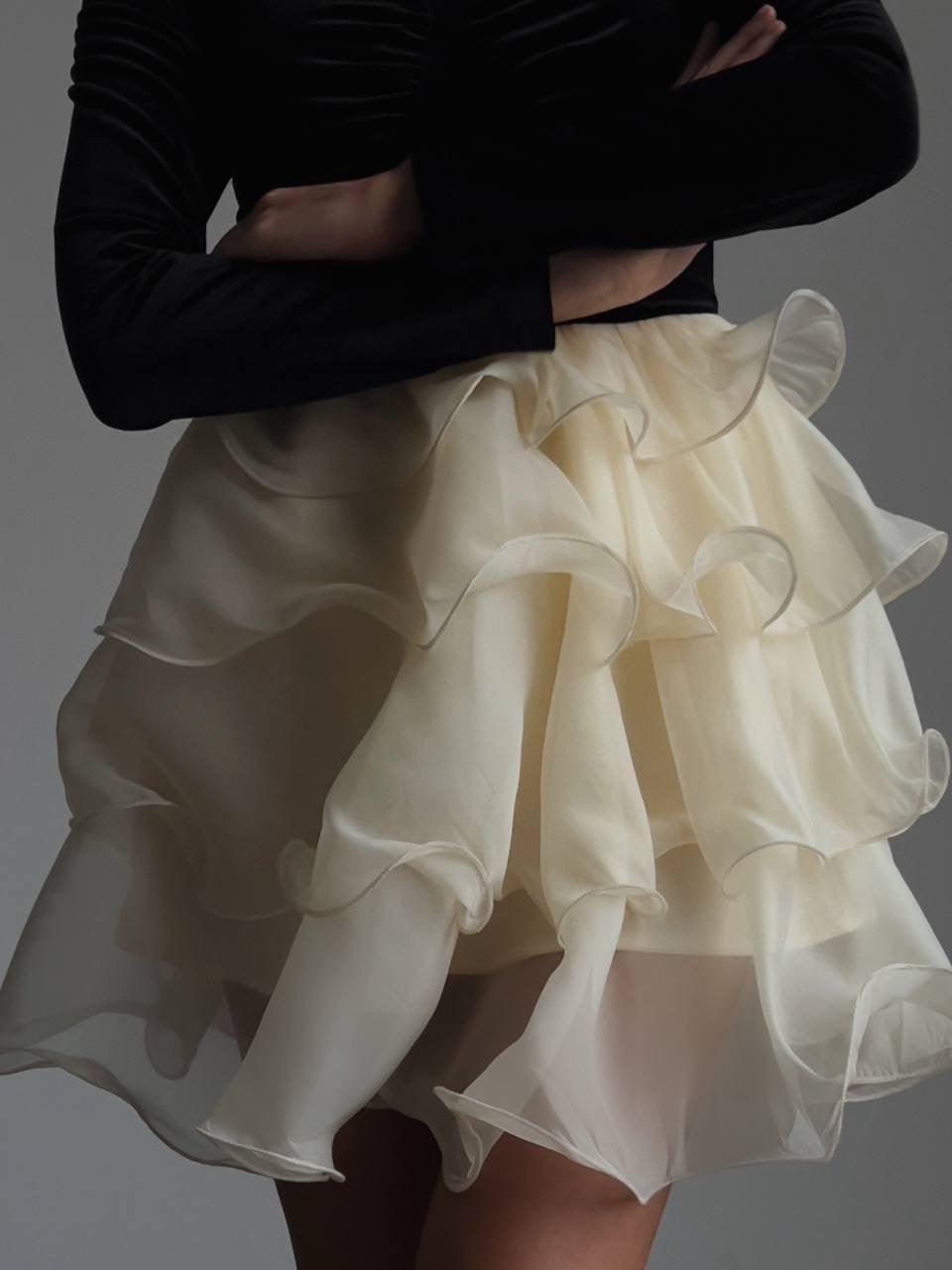 Stunning Black-White Contrast Dress - Maelle Paris