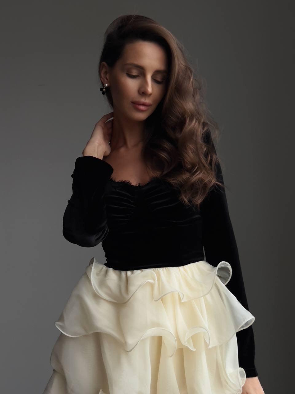 Stunning Black-White Contrast Dress - Maelle Paris