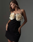 Black Mini Dress with Floral Detail - Maelle Paris