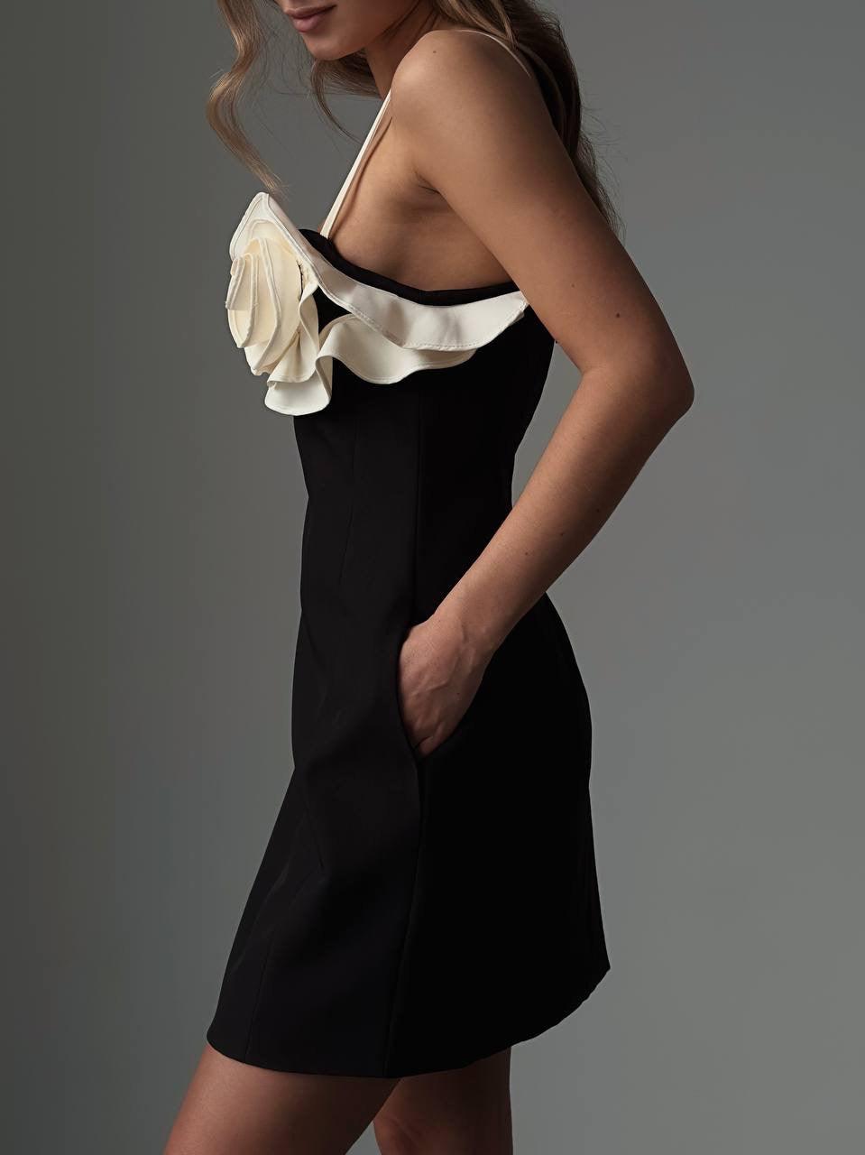 Black Mini Dress with Floral Detail - Maelle Paris