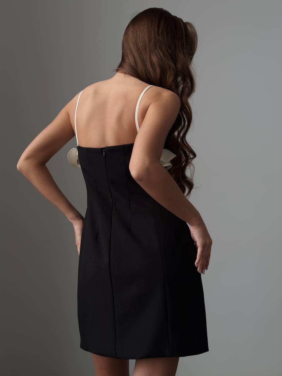 Black Mini Dress with Floral Detail - Maelle Paris
