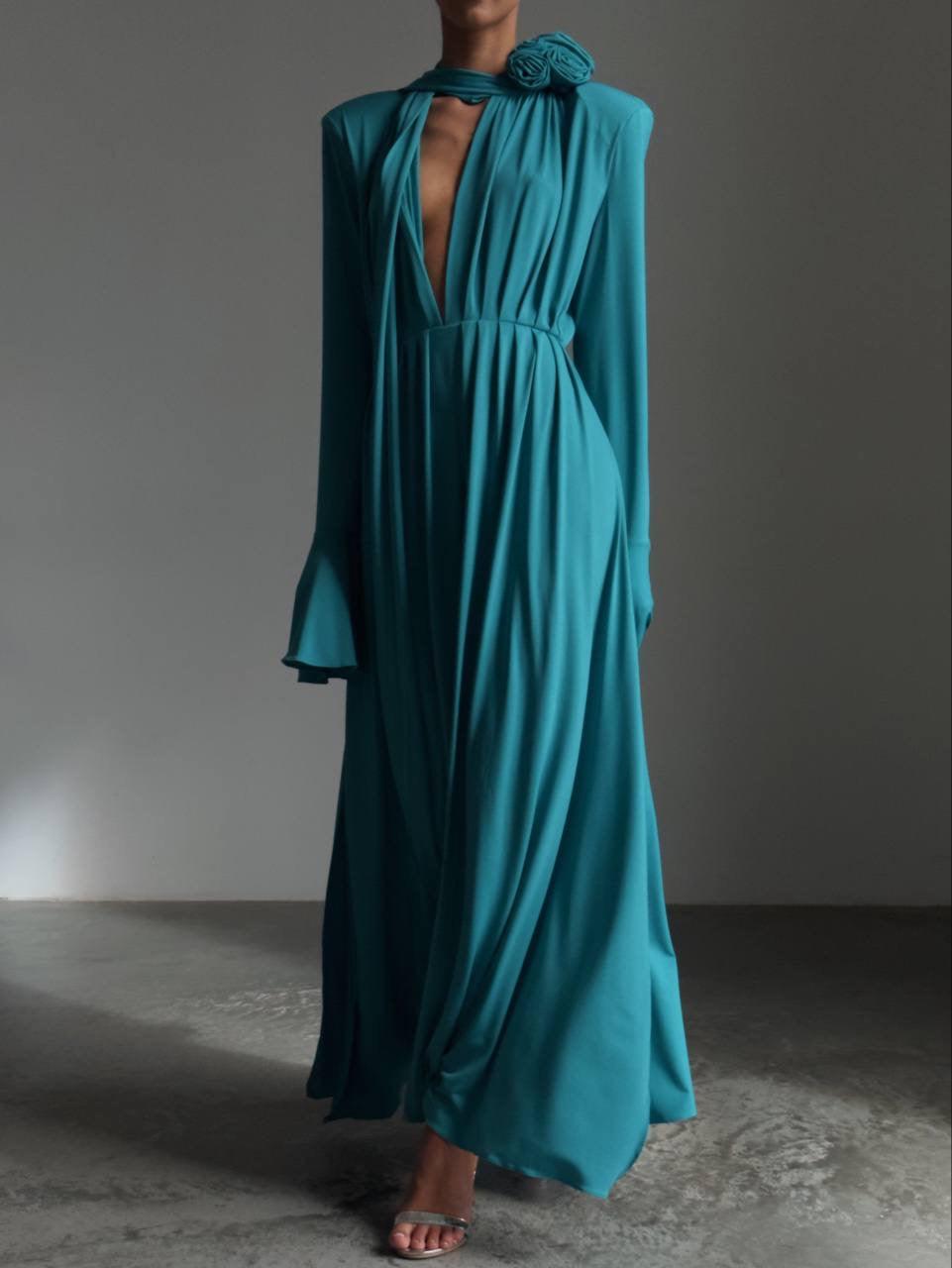 Elegant Turquoise Maxi Dress - Maelle Paris